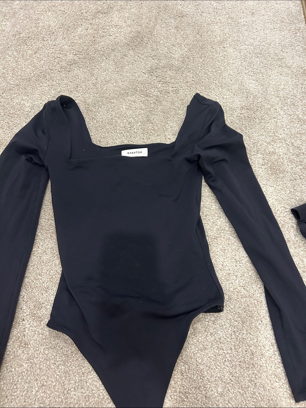 Babaton Black Long-Sleeve Square Neck Bodysuit
